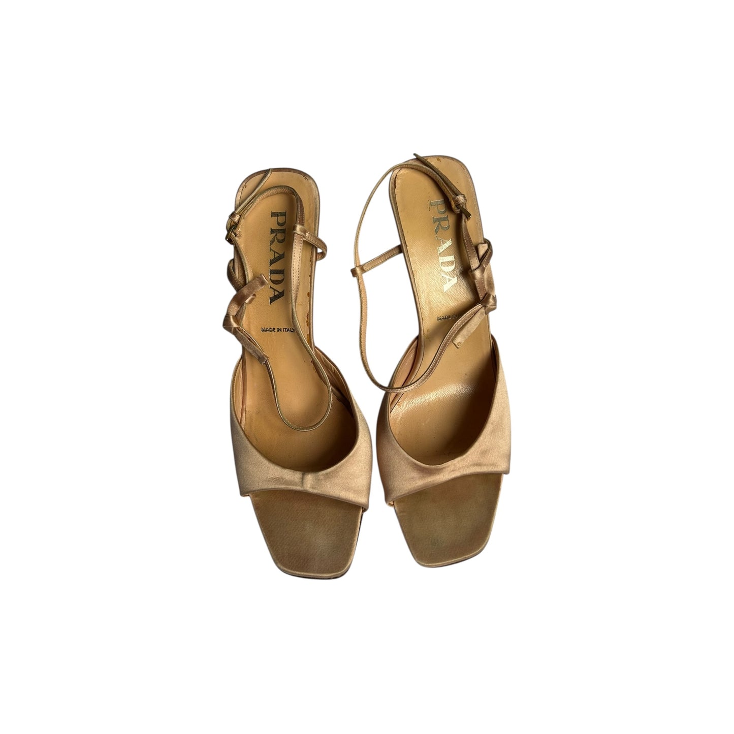 Vintage Prada Rose Gold pink satin bow tie sandal heels / 40