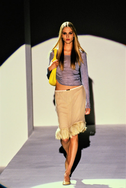 Gucci SS1999 RUNWAY  By Tom Ford Beige Silk Feathers Trim 2 piece Set
