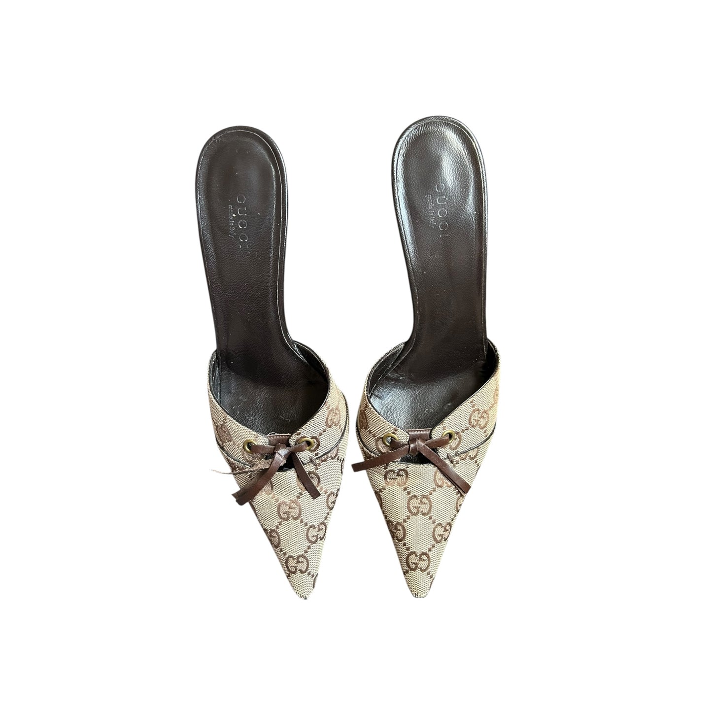 Vintage Gucci GG monogram logo beige brown mule heels / 39.5