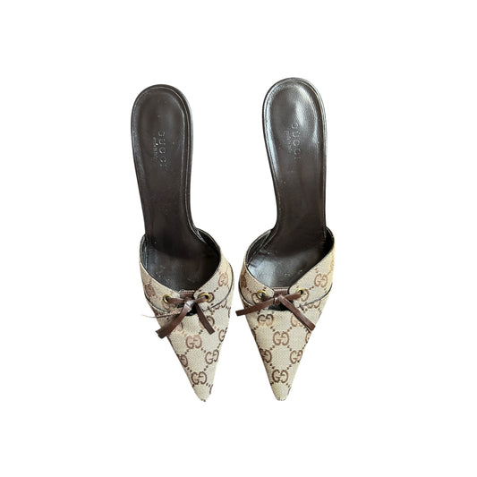 Vintage Gucci GG monogram logo beige brown mule heels / 39.5