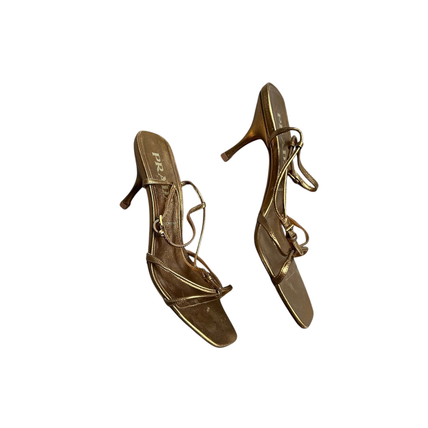 Vintage Prada bronze metallic sandal heels / 37.5