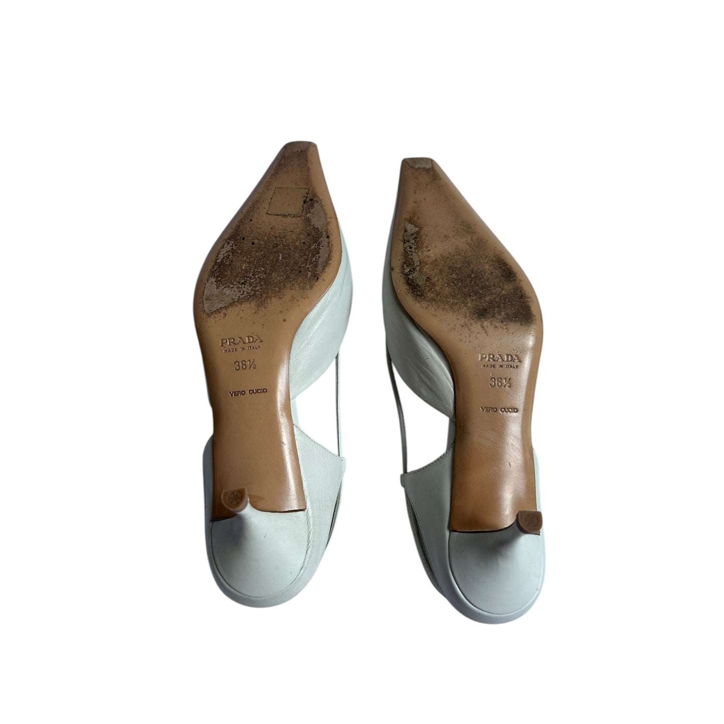 Vintage Prada white square toe sling back heels / 36.5