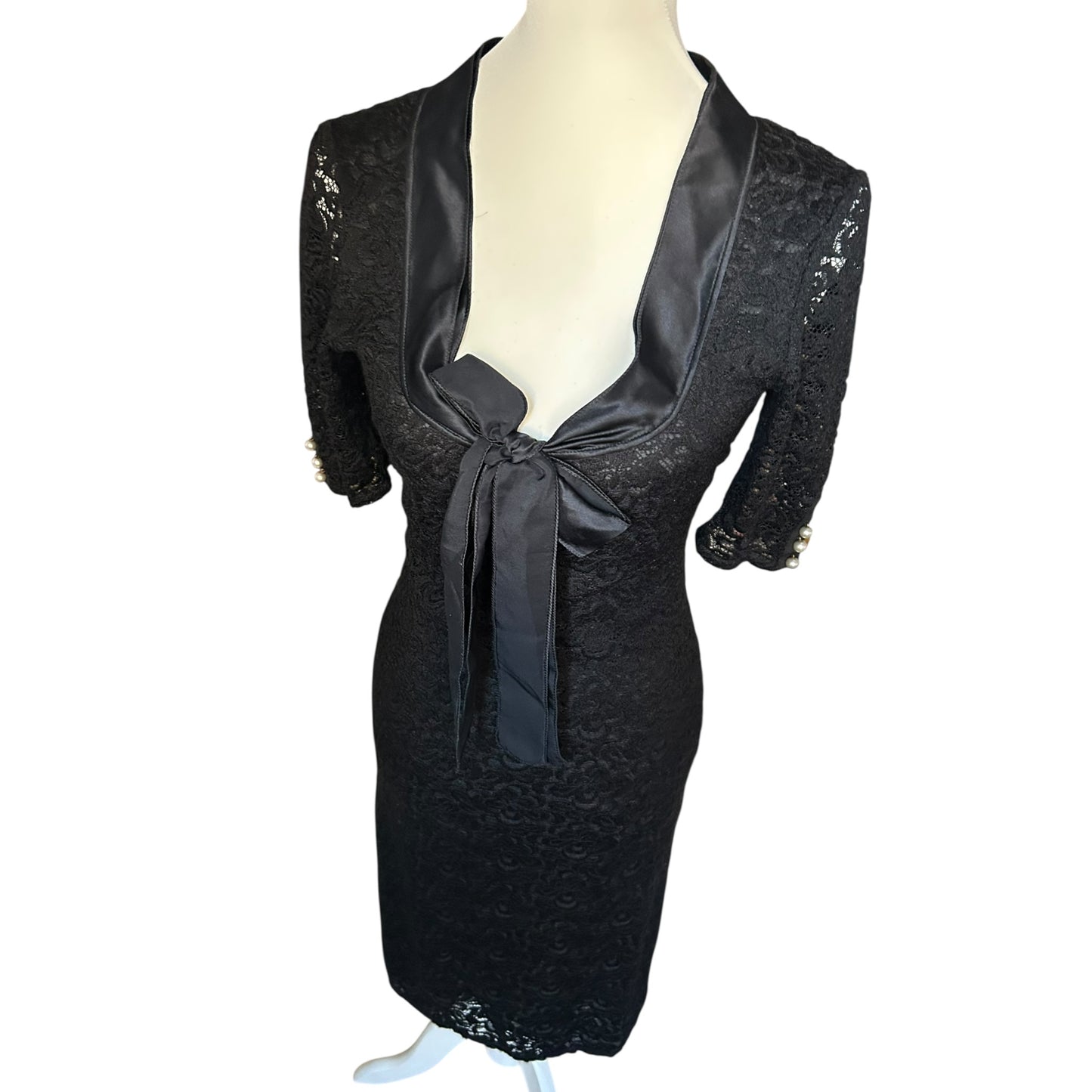 Vintage Dolce&Gabbana black lace midi pearl dress