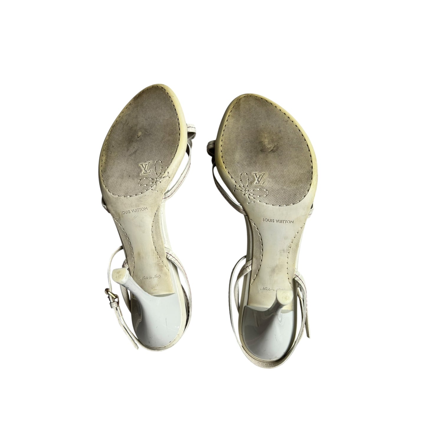 Vintage Louis Vuitton white leather floral sandal heels / 41