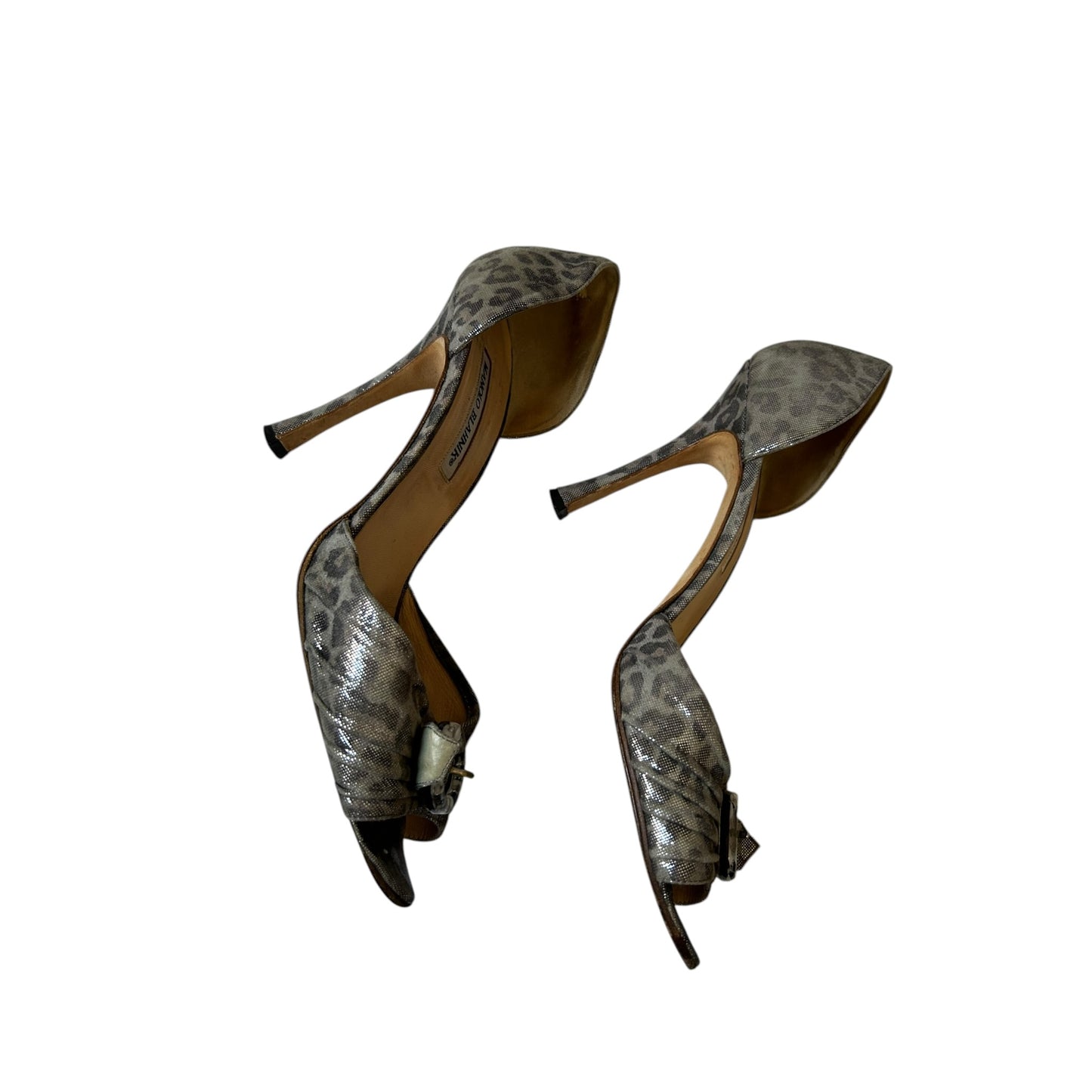 Vintage Manolo Blahnik silver leo print D’Orsay heels / 39