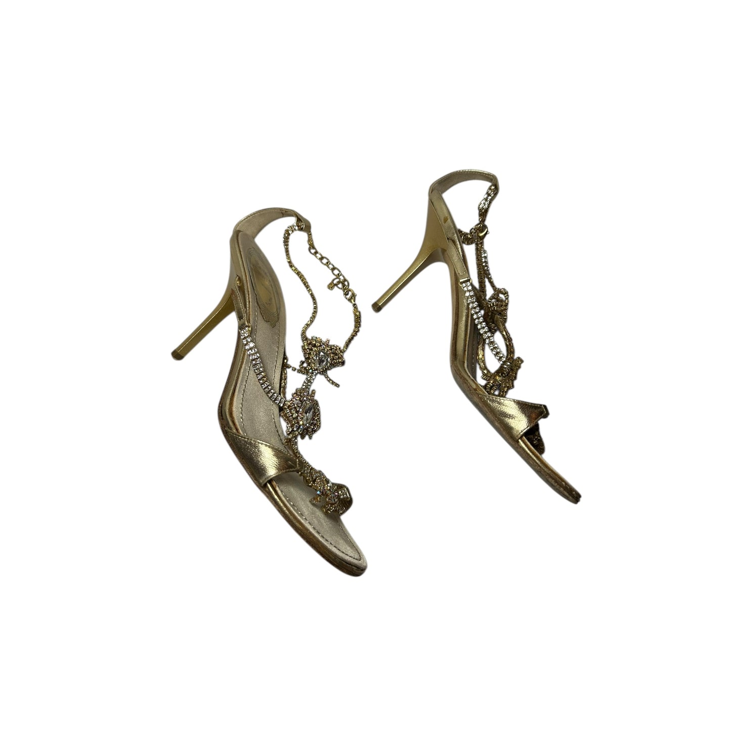 Vintage Rene Caovilla metallic crystal embellished sandal heels / 36