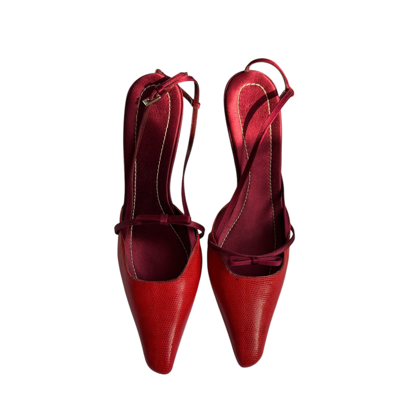 Vintage Valentino bow tie red sling back heels / 37