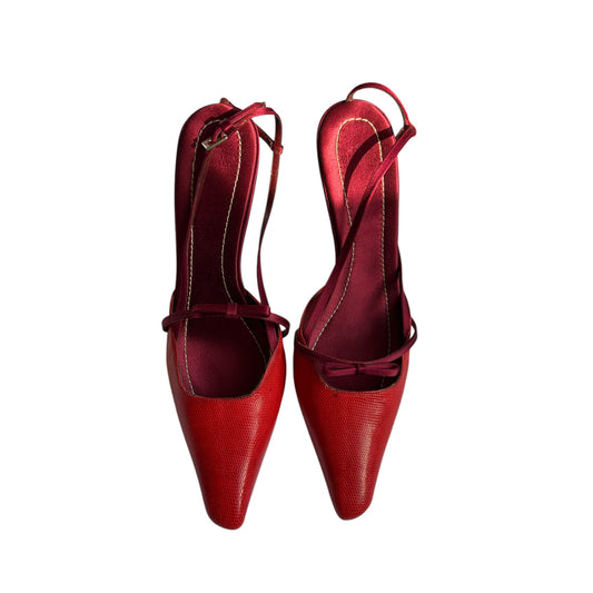 Vintage Valentino bow tie red sling back heels / 37