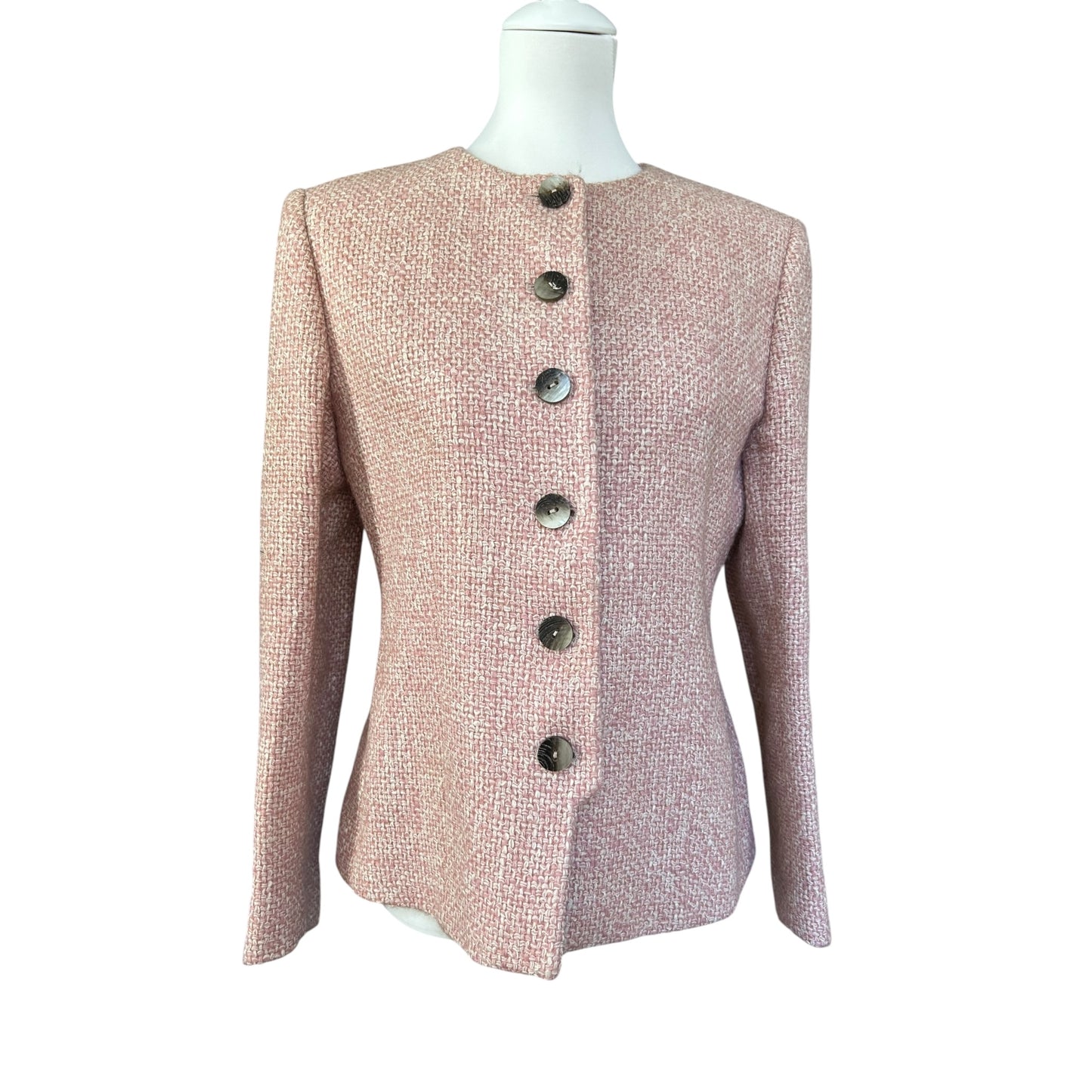 Vintage Valentino wool tweed pink suit skirt set