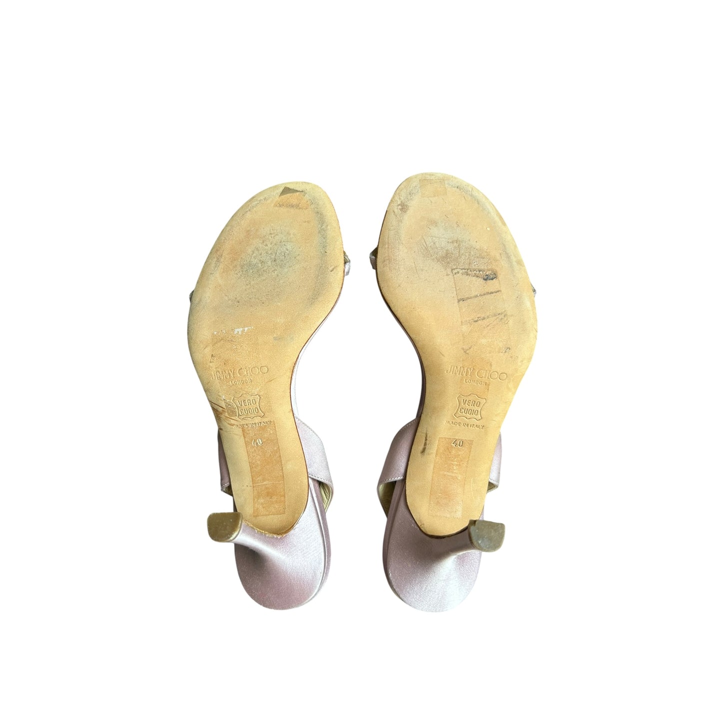 Vintage Jimmy Choo pink satin crystal sling back heels / 40
