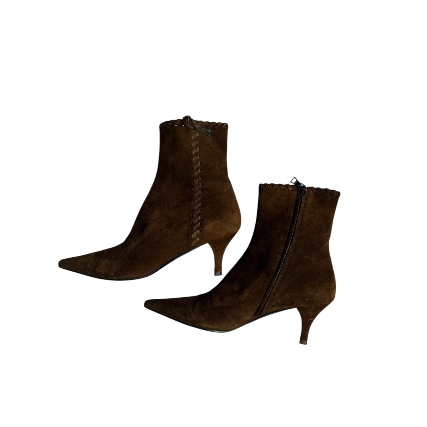 Vintage Prada brown suede bow tie ankle boots / 36
