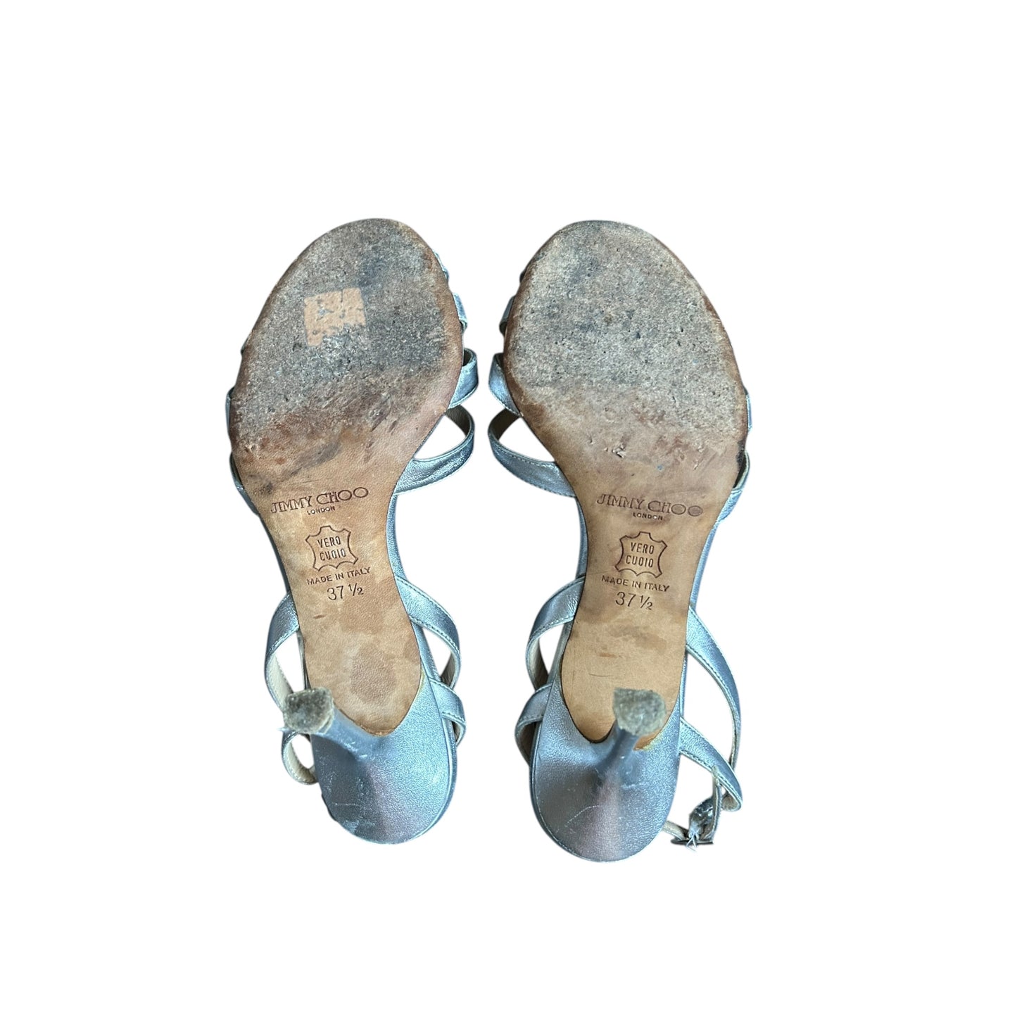 Vintage Jimmy Choo metallic silver sandal heels / 37.5