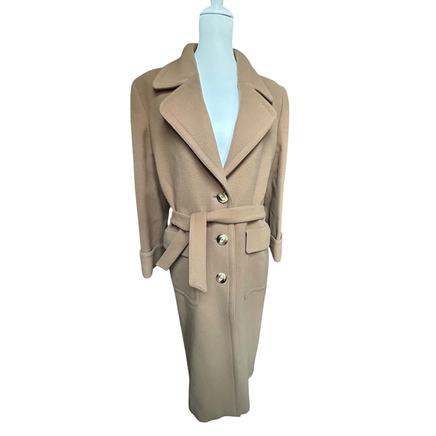 Vintage Valentino Camel Wool Coat – Belted Tailored maxi Coat Classic Italian Luxury Outerwear – Made in Italy