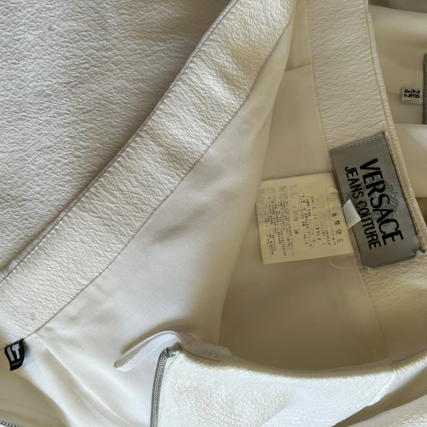 Vintage Versace white mini skirt suit double zipper