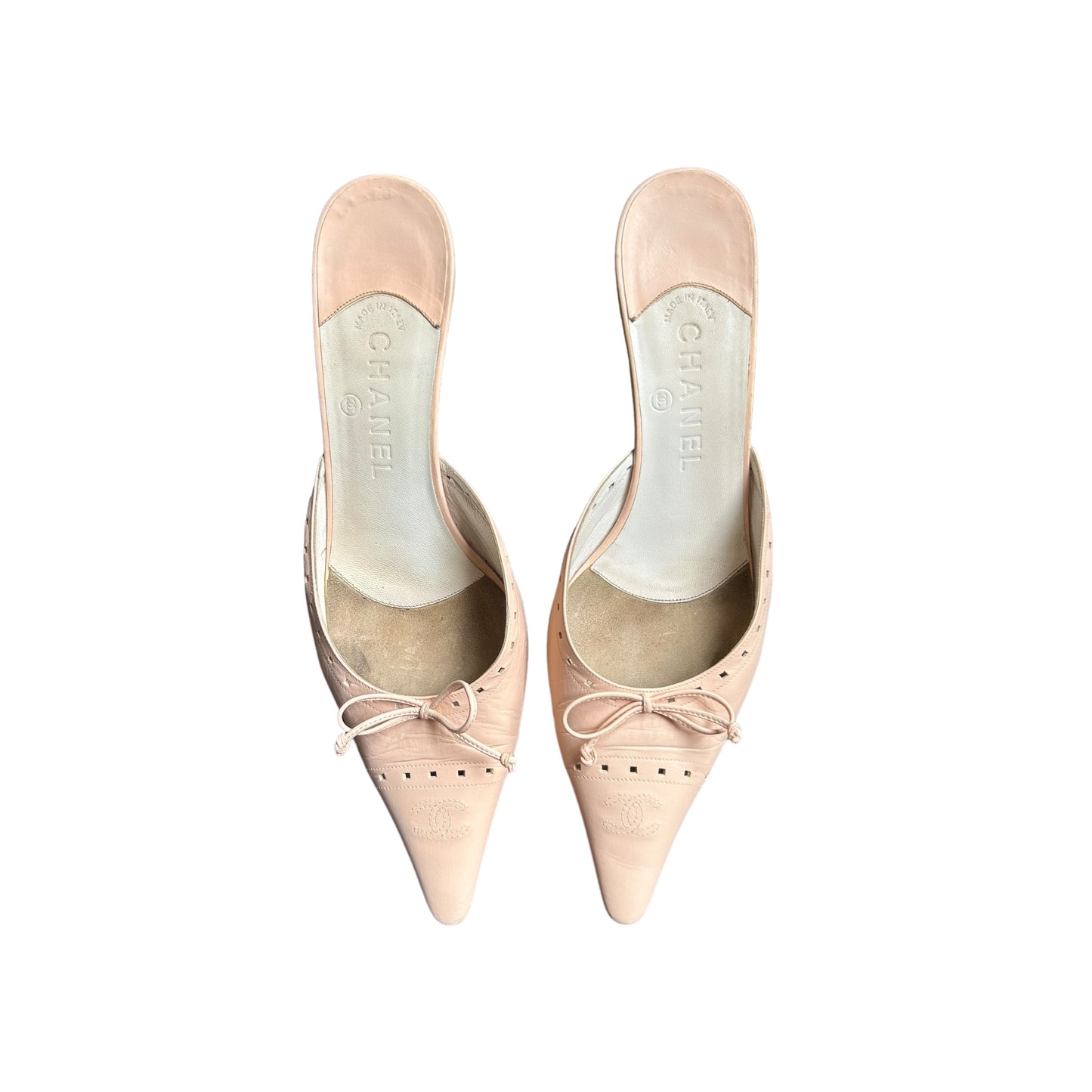 Vintage Chanel CC interlocking logo pink rosé mules heel by Karl Lagerfeld / 40
