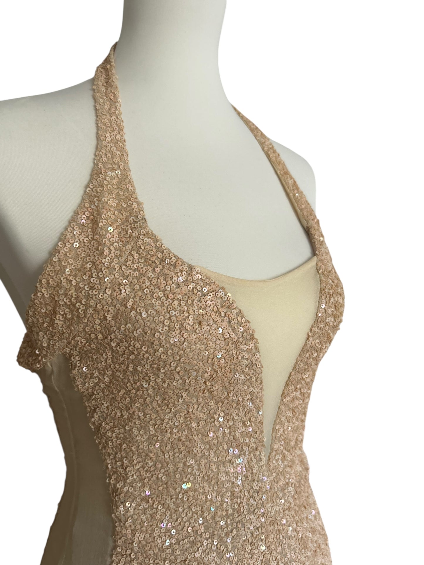 Vintage Cerruti 100% silk midi beige sequined dress