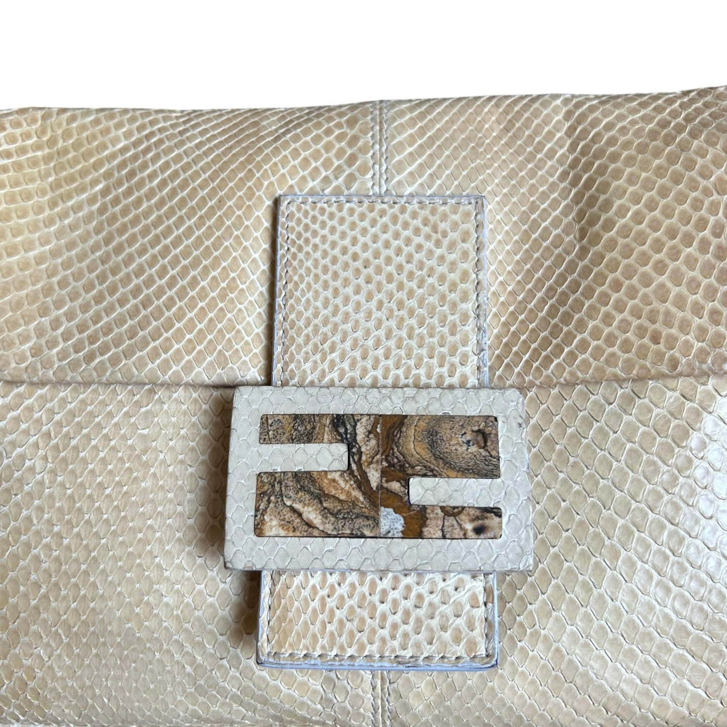 Vintage Fendi Baguette Bag Beige Python Snakeskin Leather Shoulder Handbag Rare