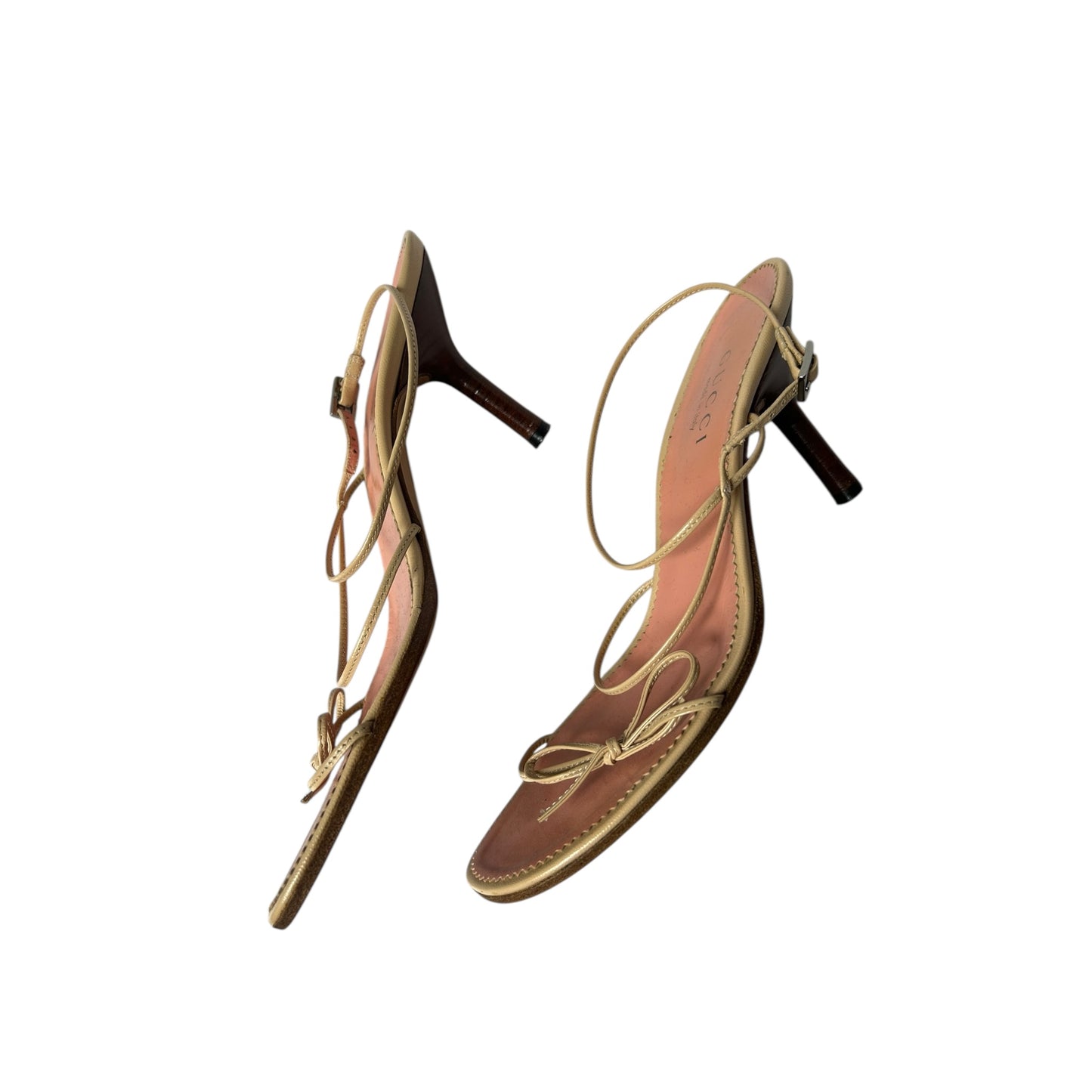 Vintage Gucci by Tom Ford pink & beige bow tie sandal heels / 38-39