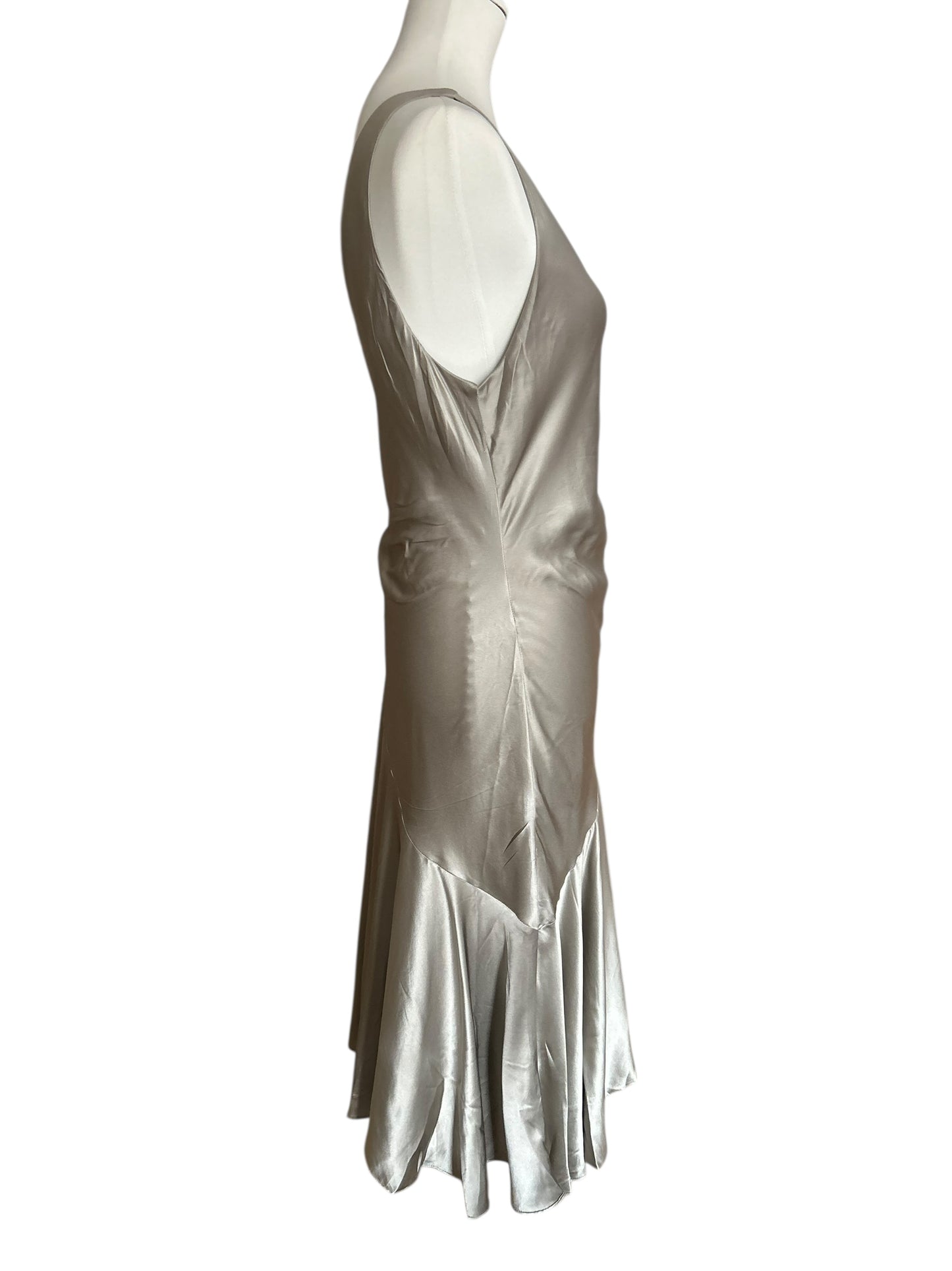 Vintage Ralph Lauren 2010 asymmetrical 100% silk midi metallic dress