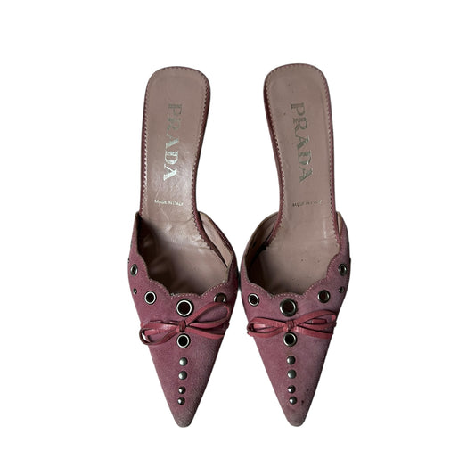 Vintage Prada pink eyelet mule heels / 35.5