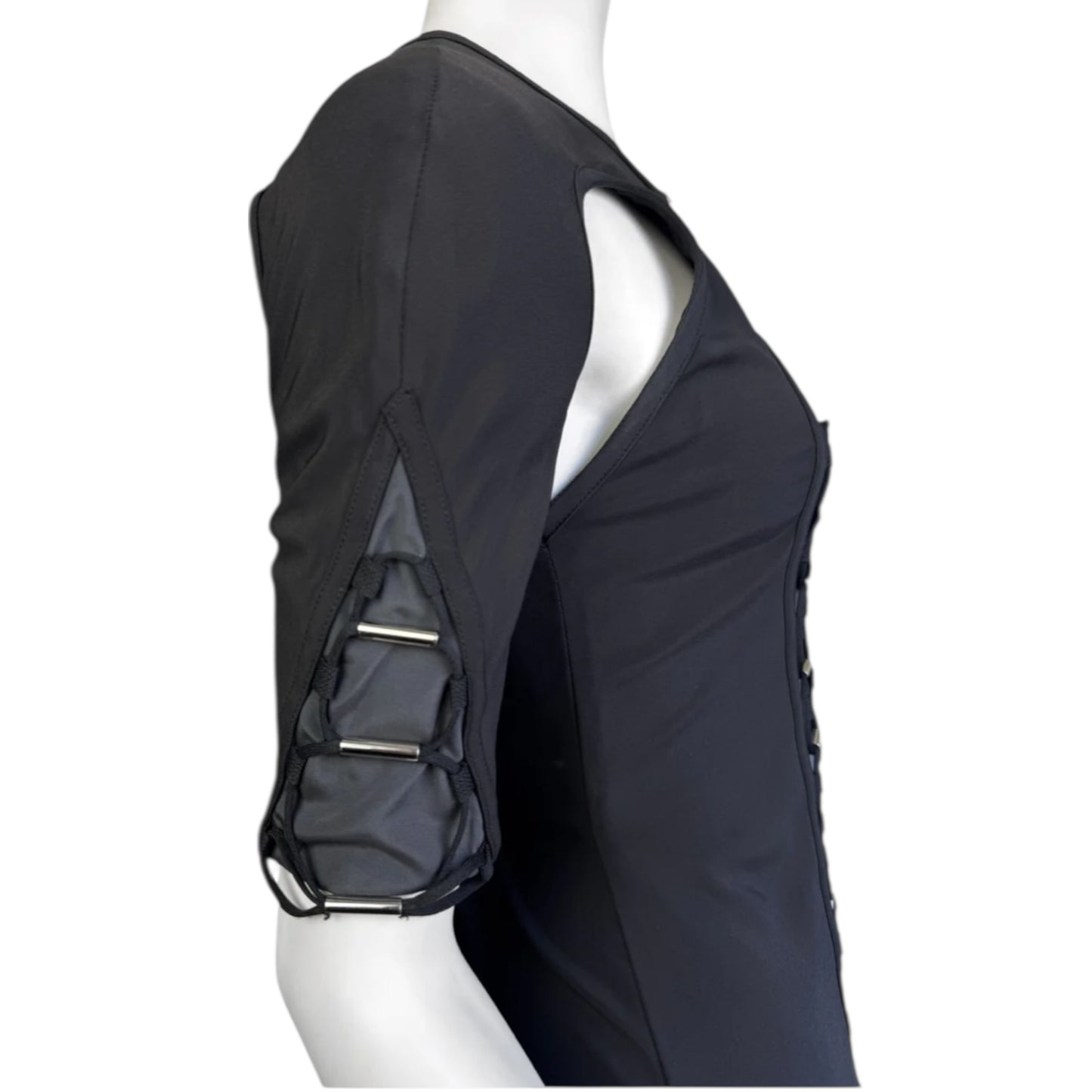 Gucci Spring/Summer 2010 by Frida Giannini
Black & Grey Silk-Blend Cut-Out Lace-Up Futuristic Mini Dress