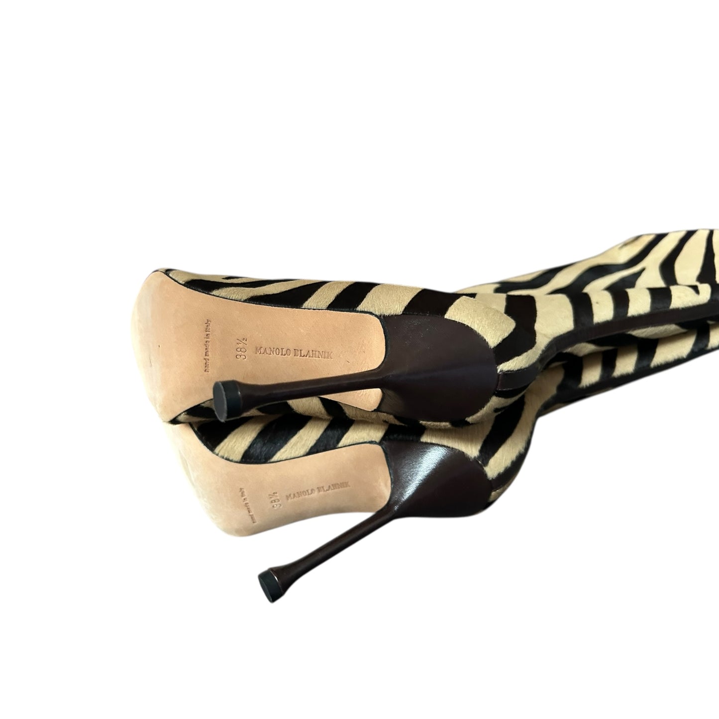 Vintage Manolo Blahnik pony hair zebra print knee high boots/ 38.5