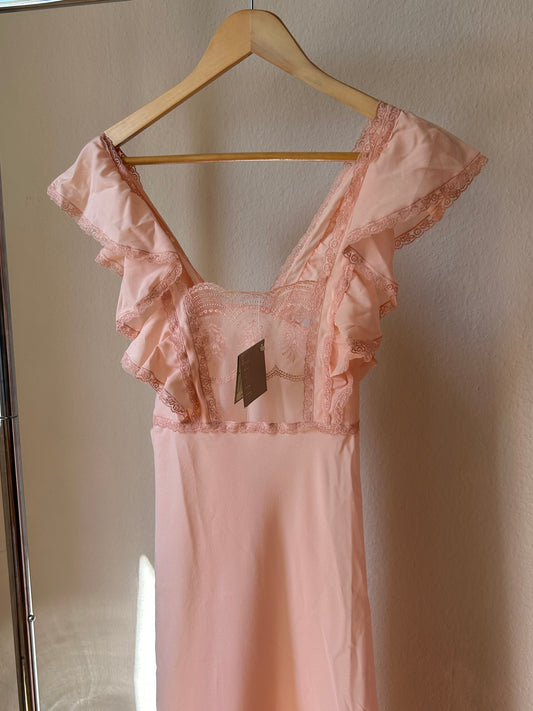 Vintage NWT pink maxi slip dress with lace embroidery/ S