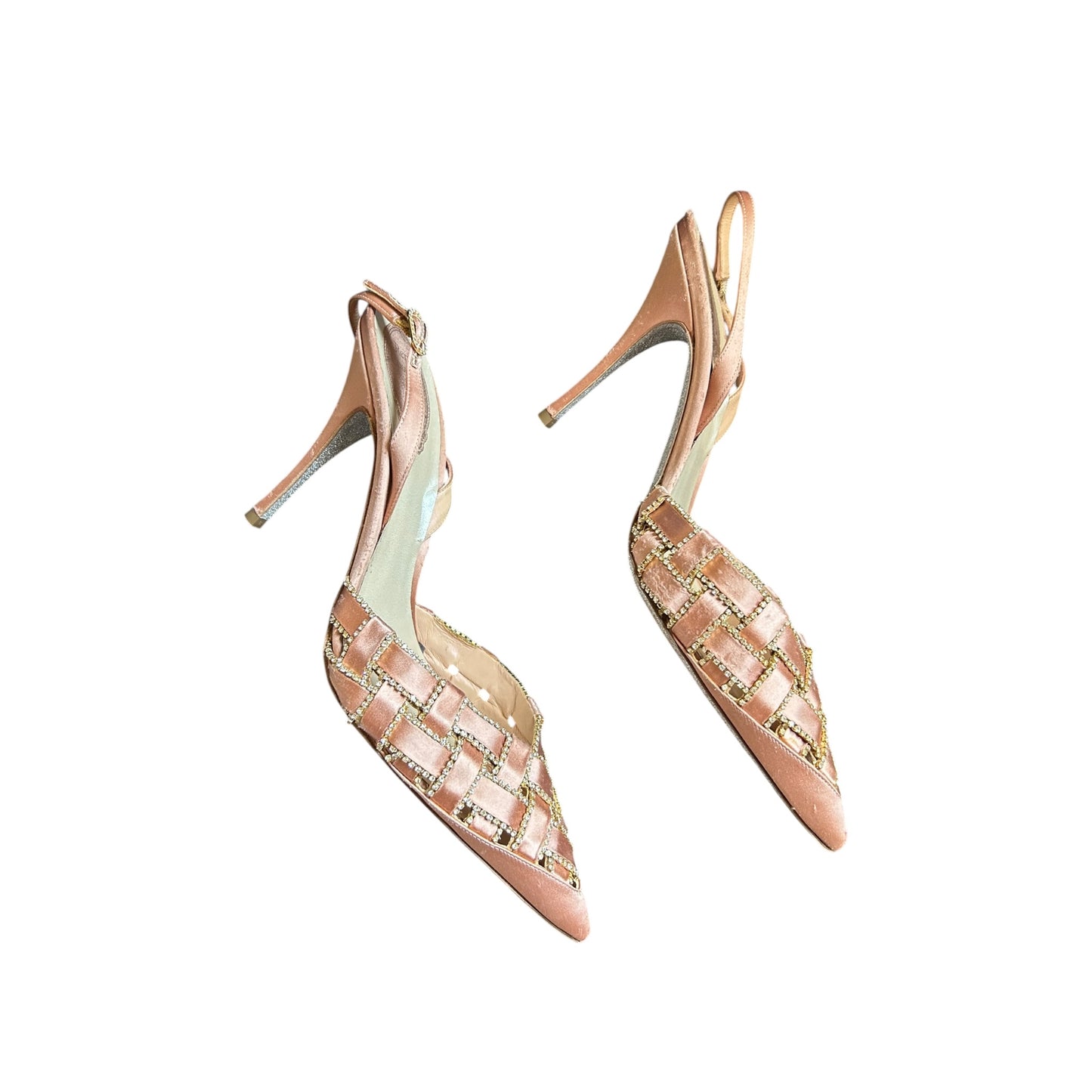 Vintage Rene Caovilla mauve pink satin embellished slingback heels / 40