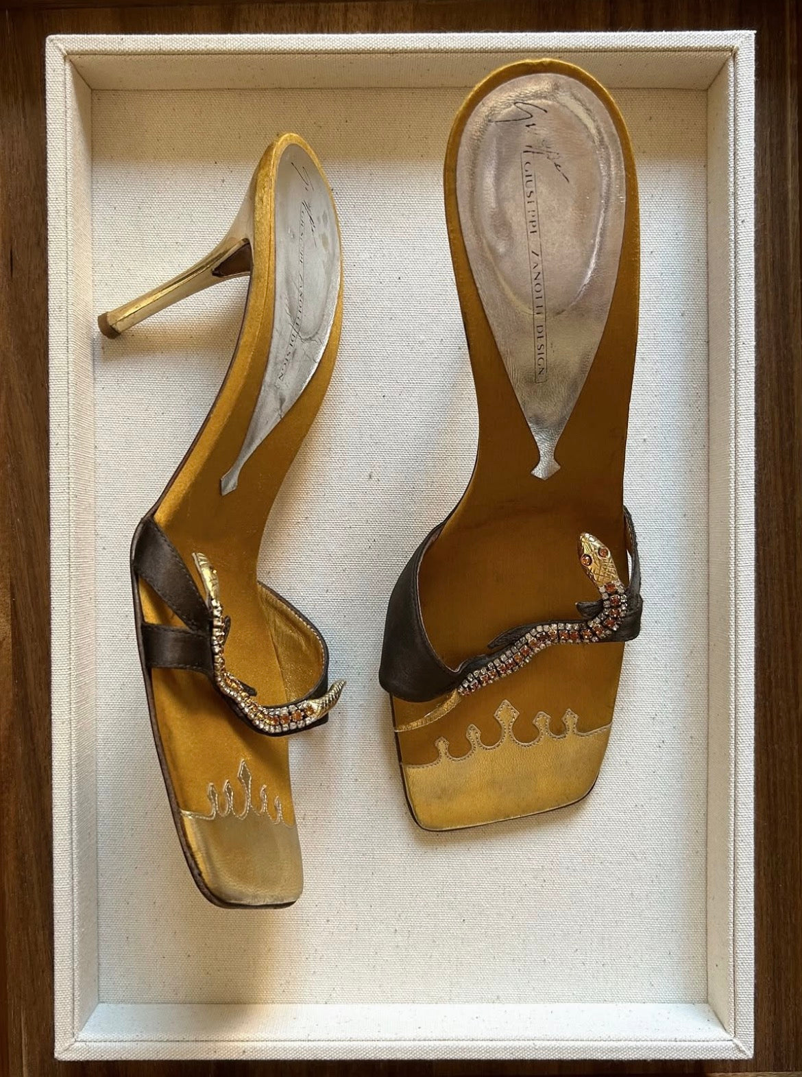 Vintage Giuseppe Zanotti rare snake gold mule heels / 40