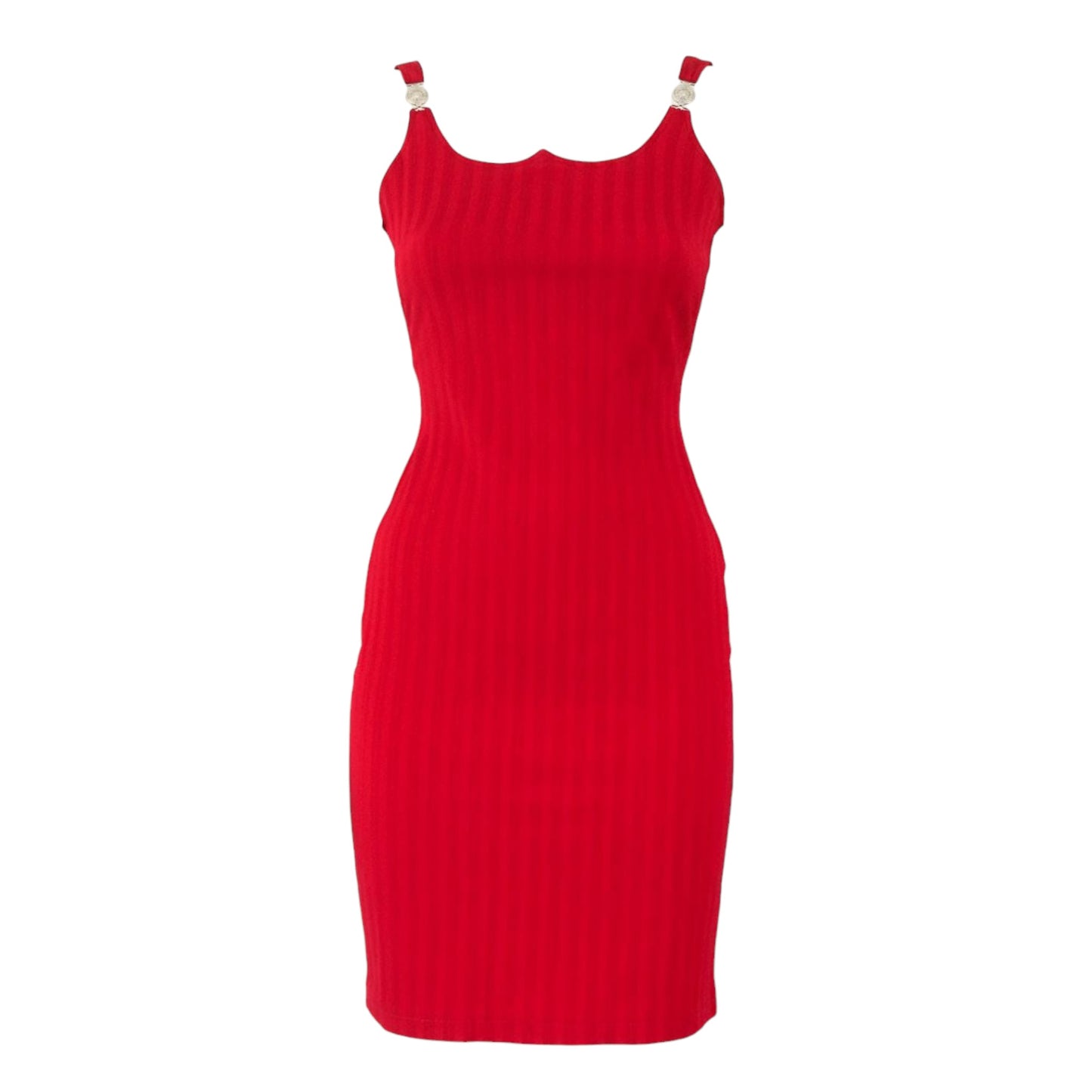 RENTAL ONLY Vintage Versace Jeans Couture Red Bodycon Dress – Medusa Hardware FW1995