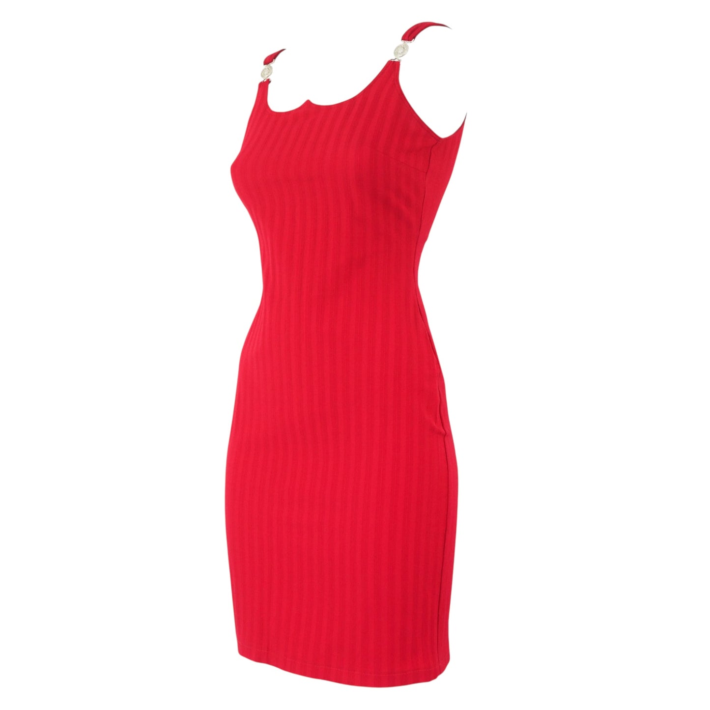 RENTAL ONLY Vintage Versace Jeans Couture Red Bodycon Dress – Medusa Hardware FW1995