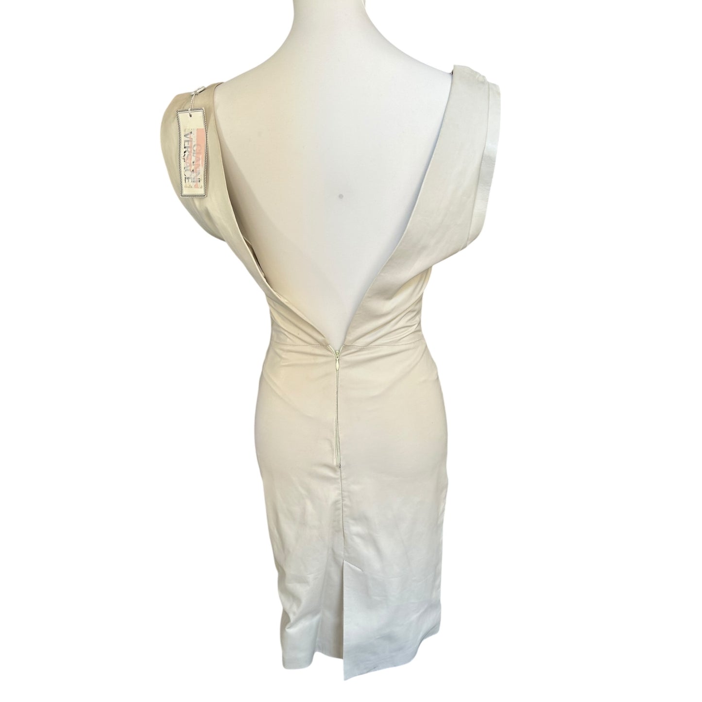 Gianni Versace Vintage 100% Leather Ivory Bodycon Dress with Gold Medusa Hardware NWT
