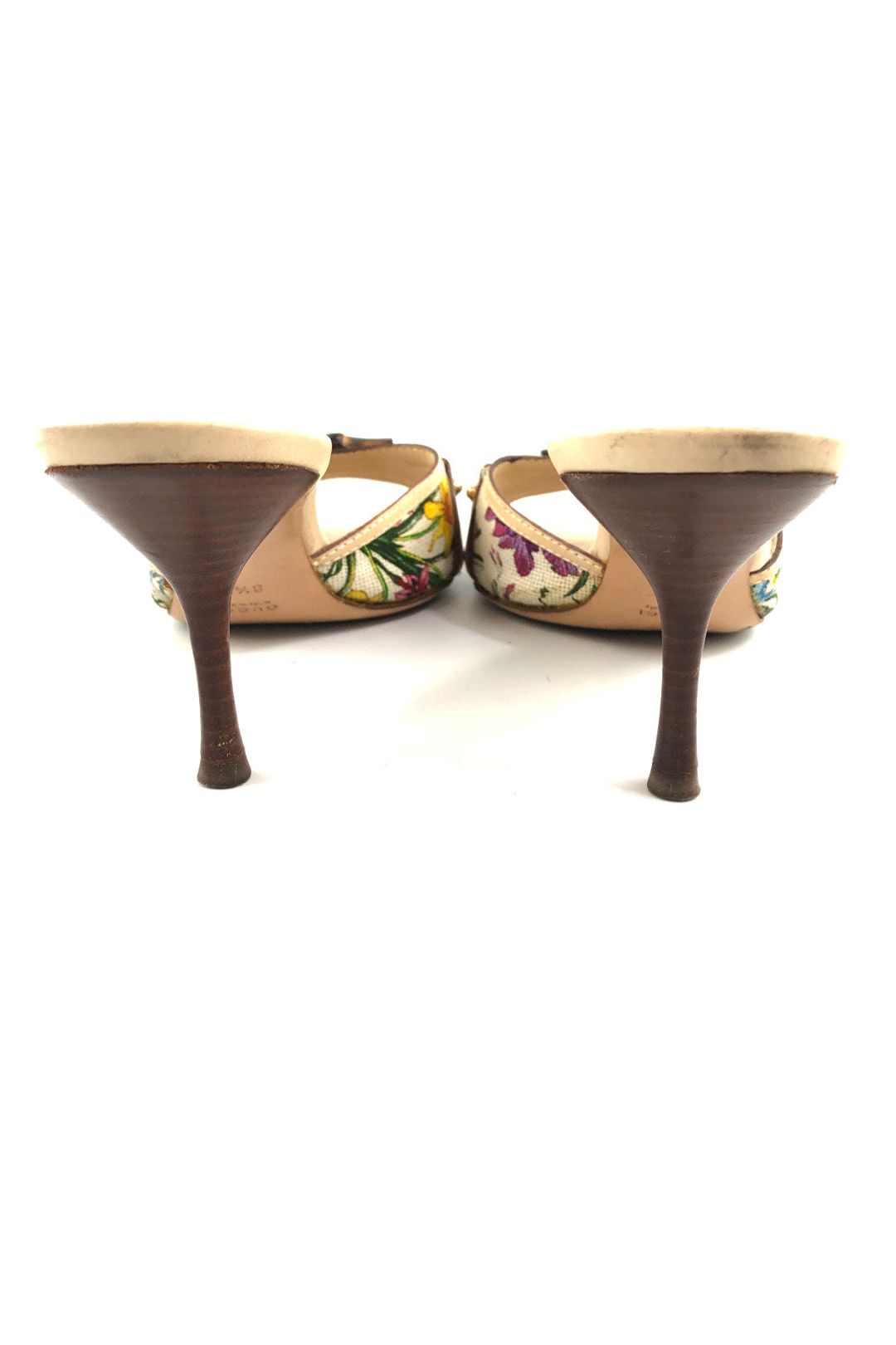 Vintage Gucci bamboo horse-bit floral mules