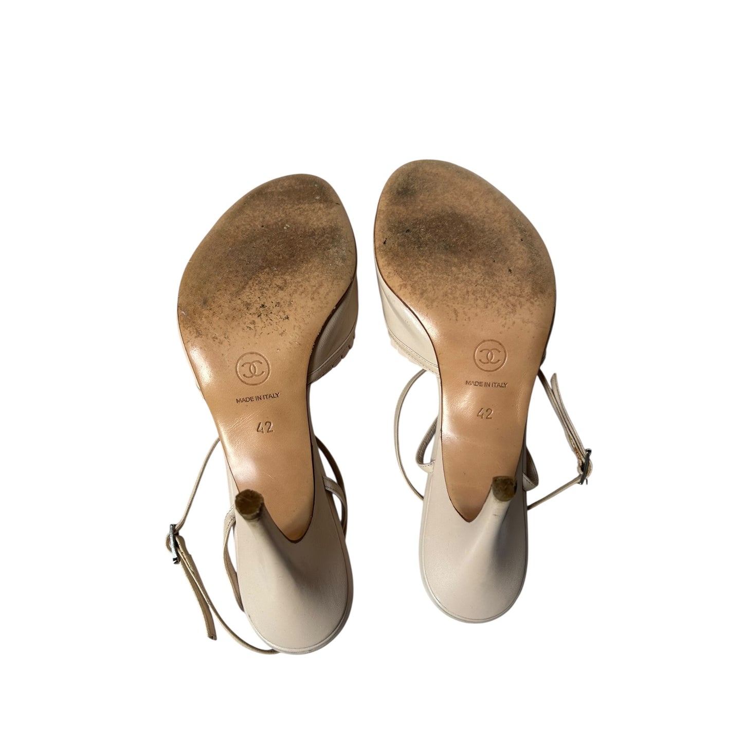 Vintage rare Chanel beige CC logo pleated grosgrain trim / 41