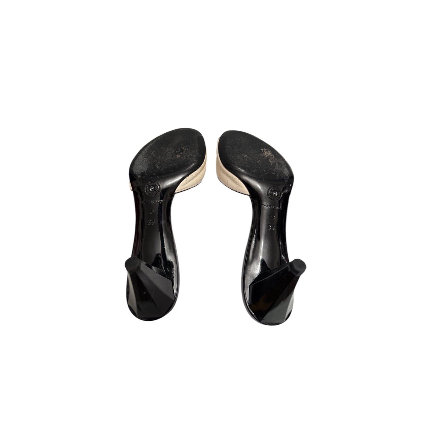 Vintage rare Chanel magnolia ivory mules heels/ 39
