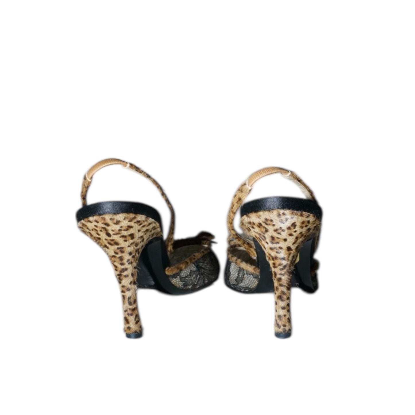 Vintage René Caovilla Lace & Leopard Slingback Heels / 36