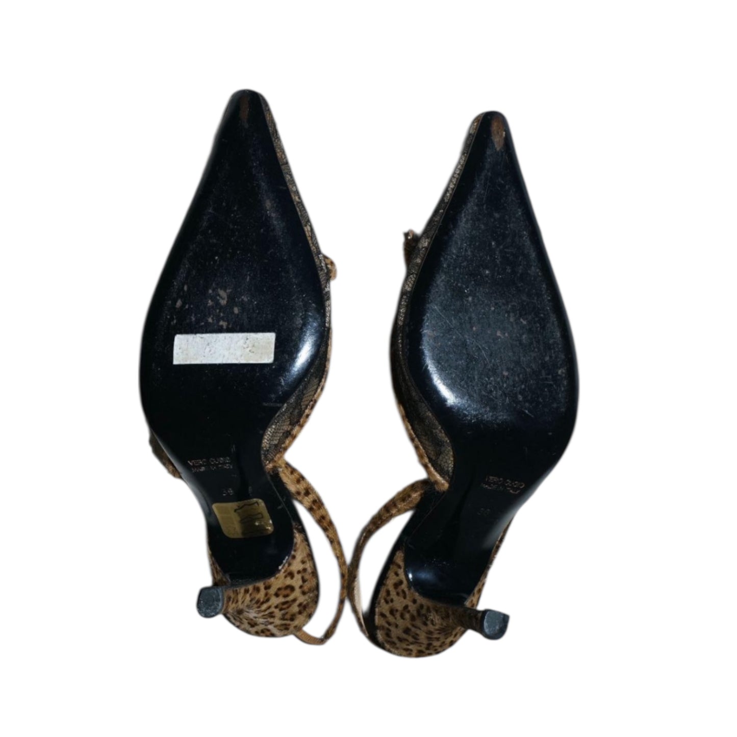 Vintage René Caovilla Lace & Leopard Slingback Heels / 36