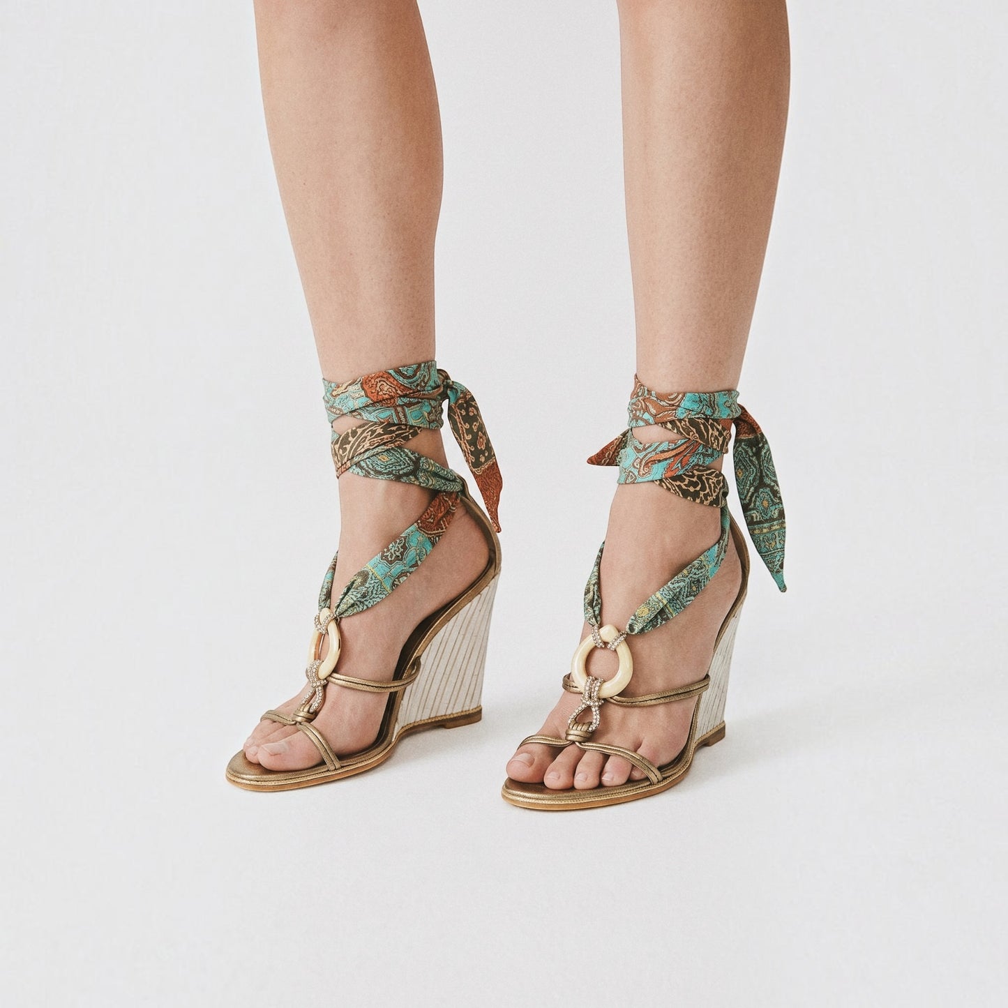 Vintage Zanotti multicolored wrap around crystal wedges / 37