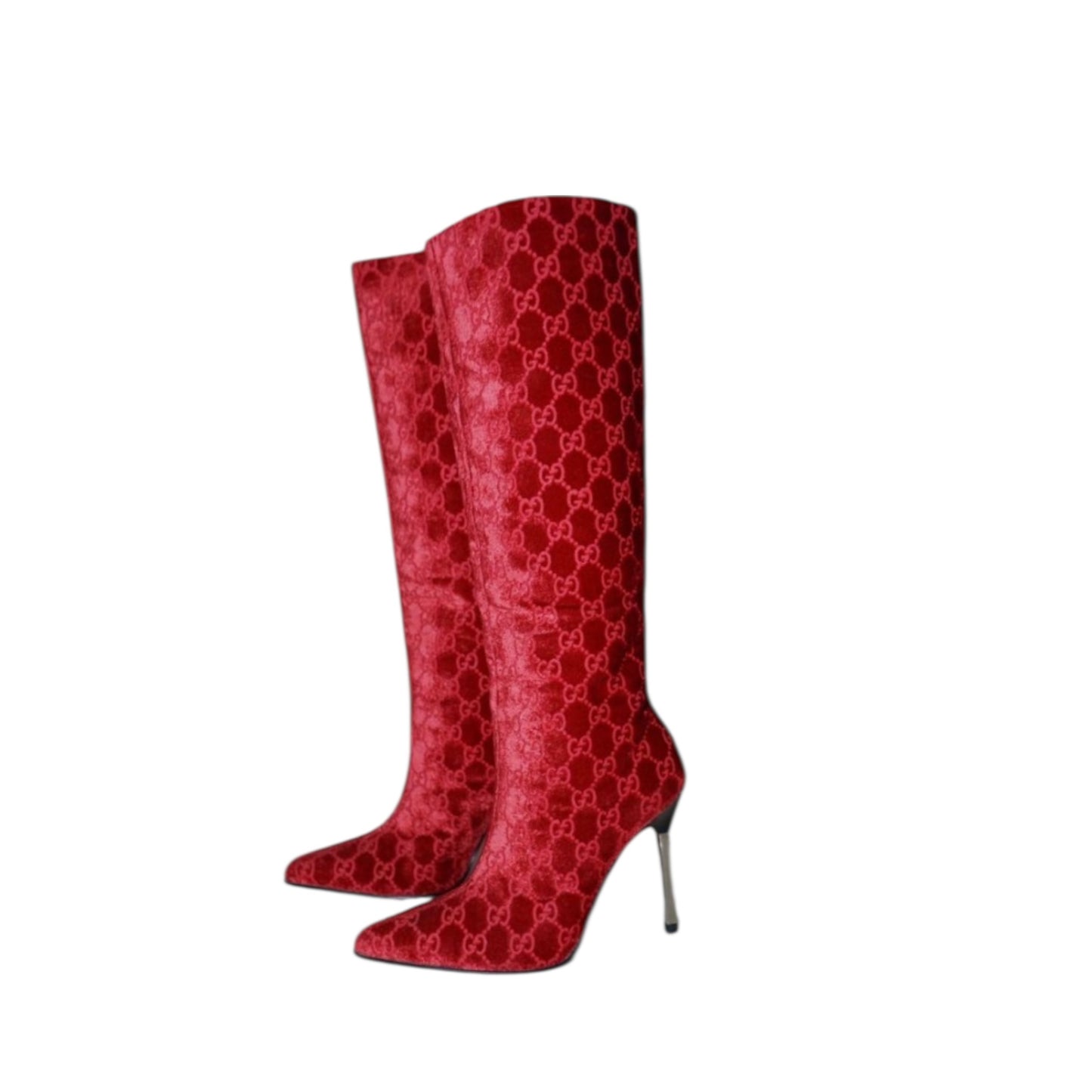 Gucci FW1997 By Tom Ford Red Velvet ‘GG’ Monogram Boots / 37