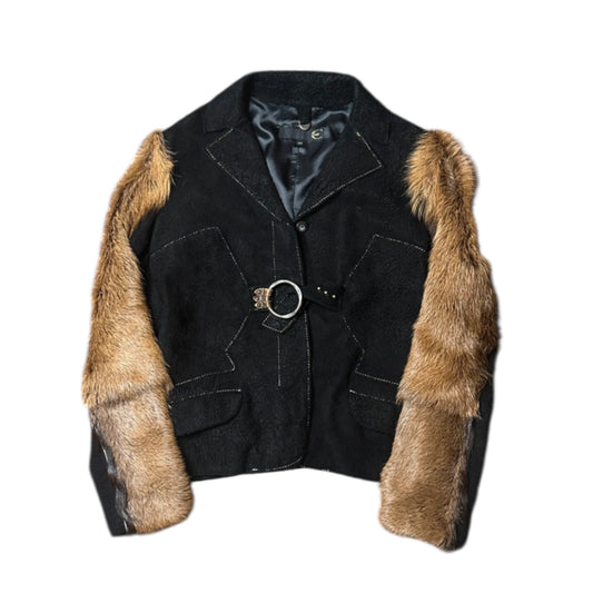 Vintage Roberto Cavalli limited edition AW2001 pony leather fur sleeve jacket