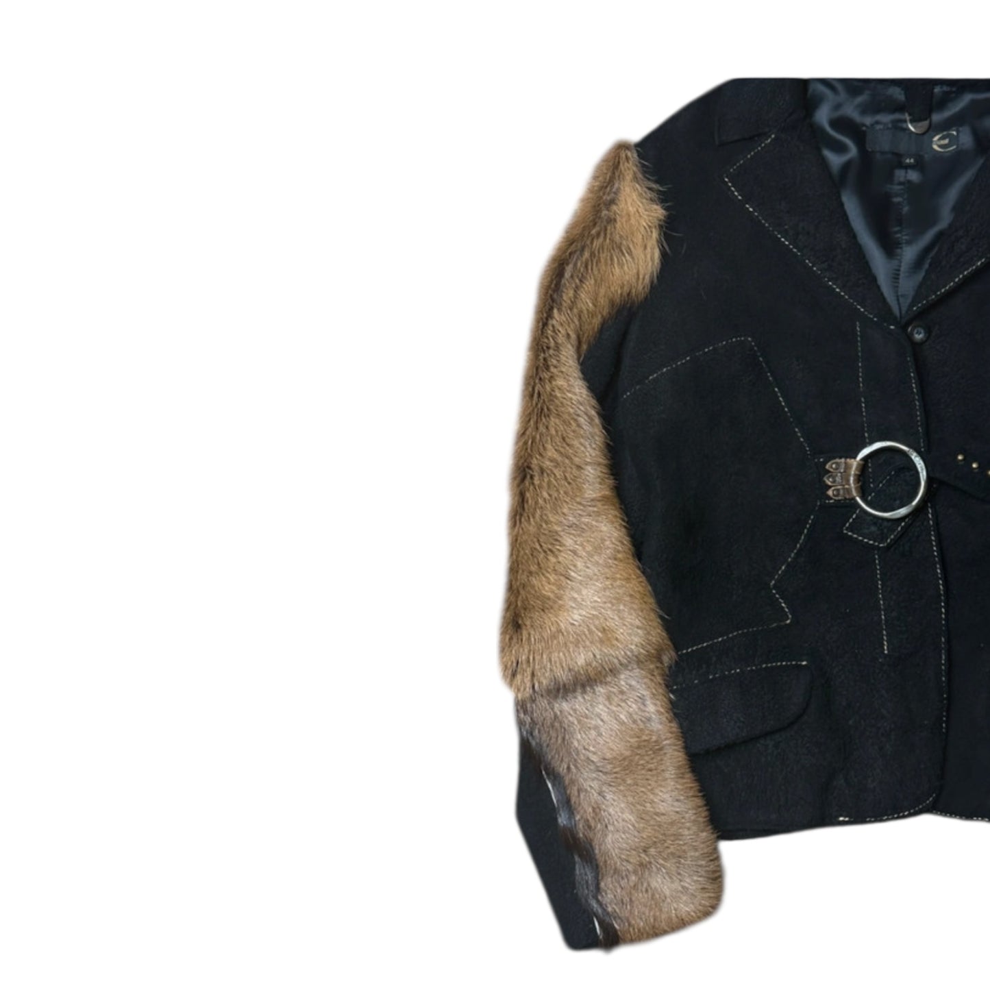 Vintage Roberto Cavalli limited edition AW2001 pony leather fur sleeve jacket