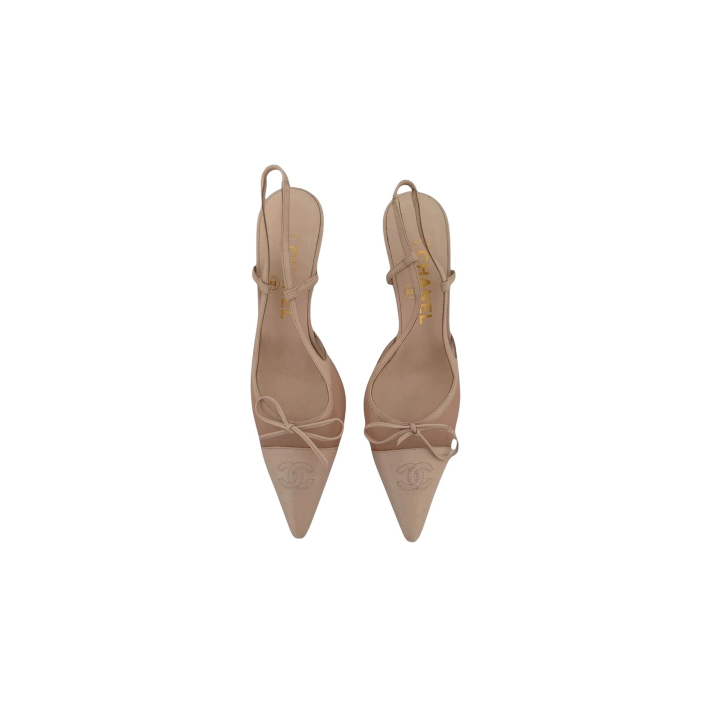 Vintage Chanel ivory CC interlocking logo 2004 slingback heels by Karl Lagerfeld / 38