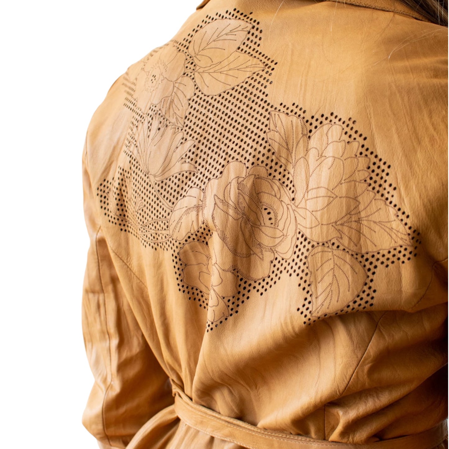 Vintage Cavalli tan embroidered floral leather jacket