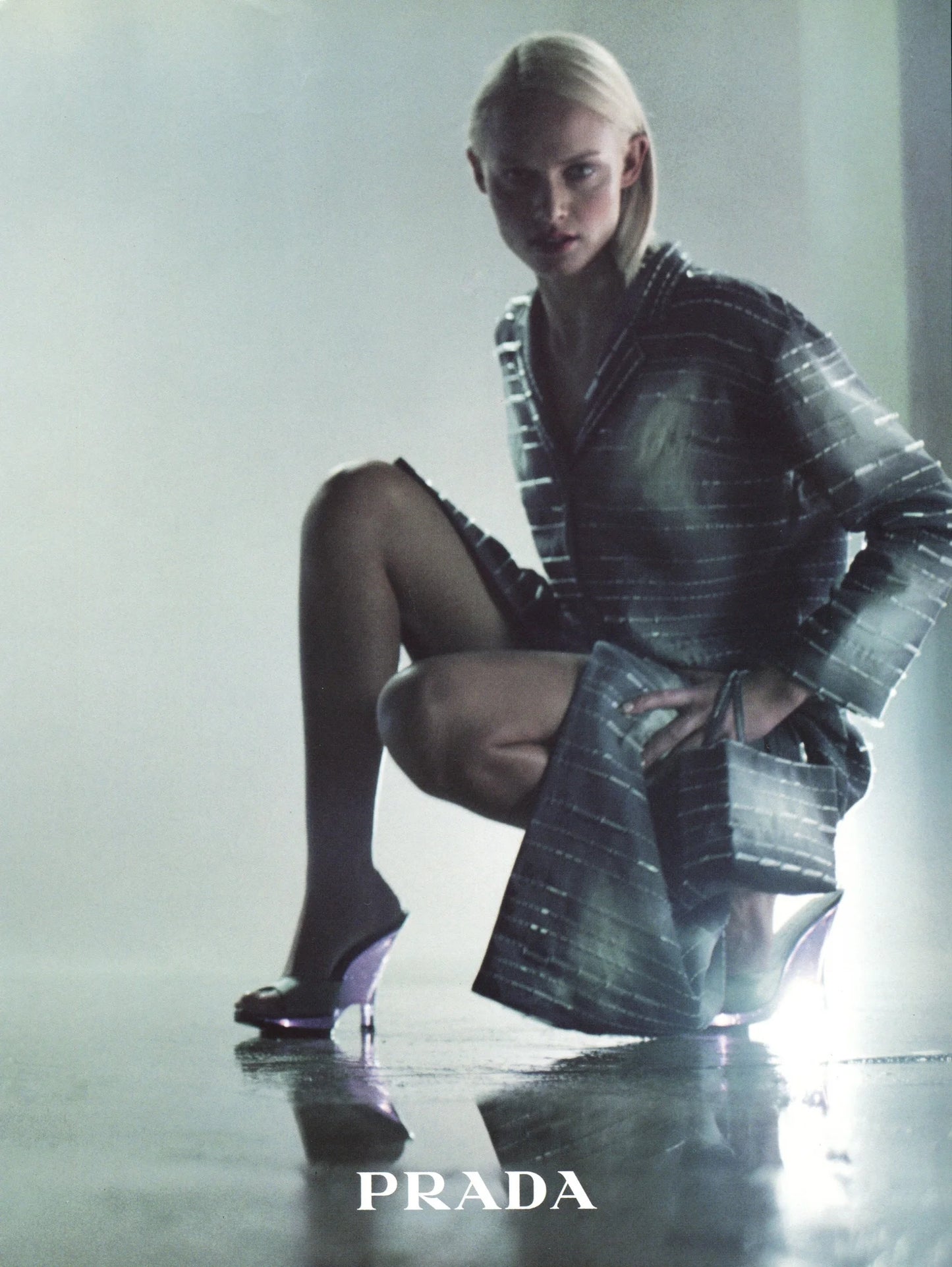 Vintage Prada SS1998 Plexiglass Runway metallic silver wedges / 35