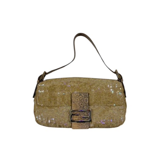 Vintage Fendi beige golden sequined lizard skin baguette bag as seen on SATC
