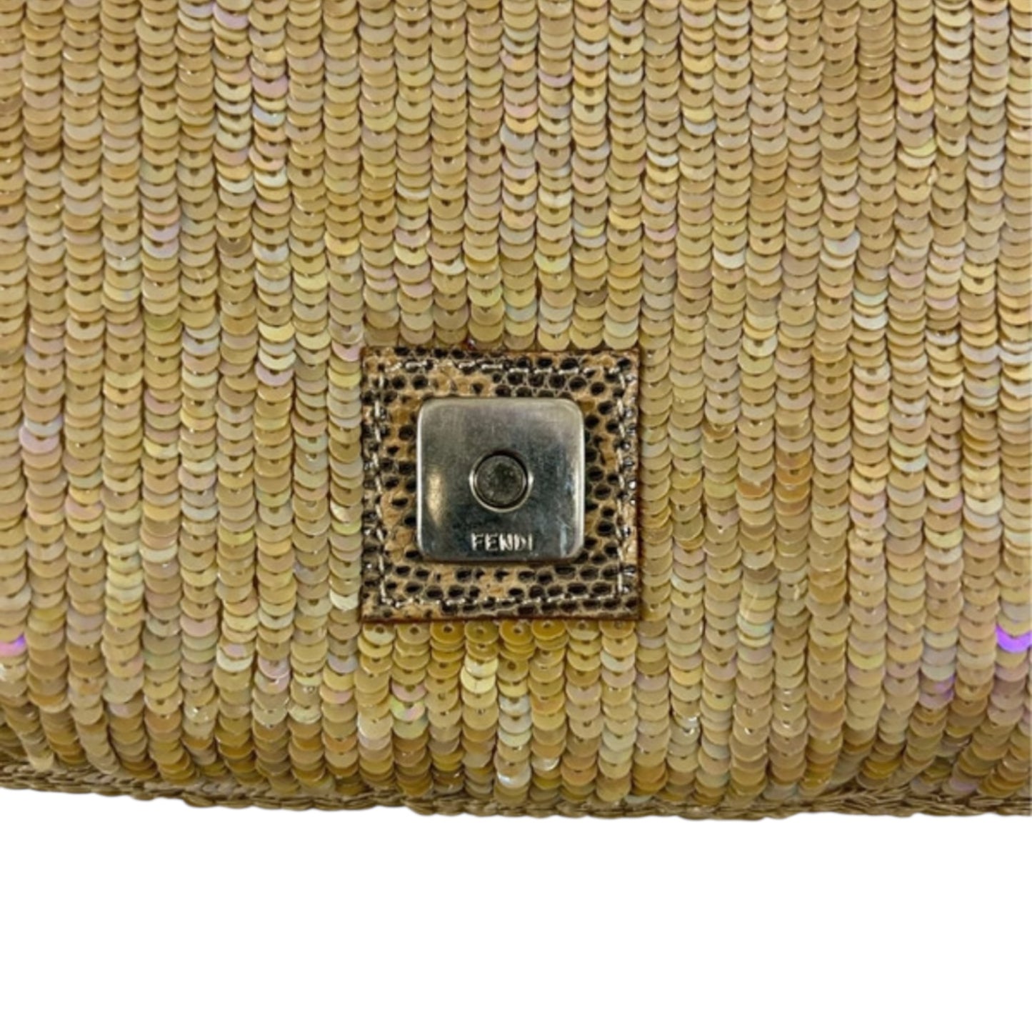 Vintage Fendi beige golden sequined lizard skin baguette bag as seen on SATC
