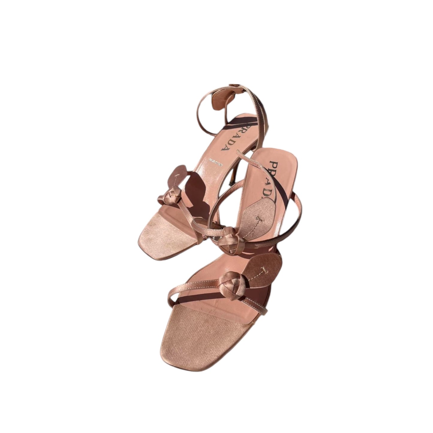 Vintage Prada floral pink satin sandals heels / 36