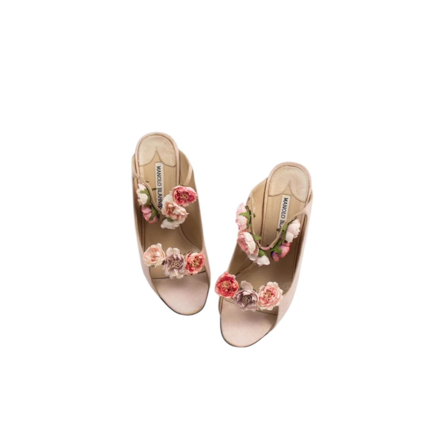 Vintage 1997 Manolo Blahnik Pink Flower Applique Mule Heels / 36