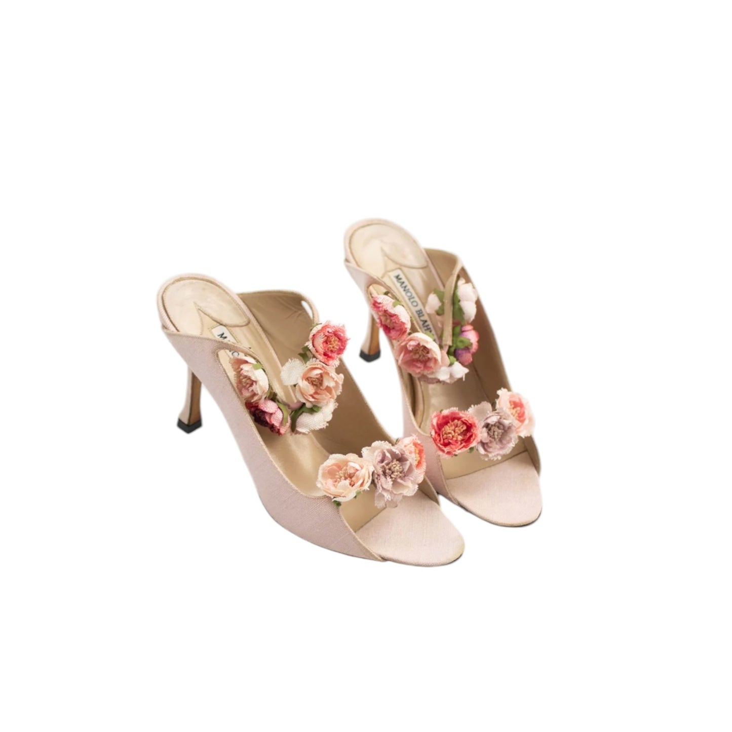 Vintage 1997 Manolo Blahnik Pink Flower Applique Mule Heels / 36