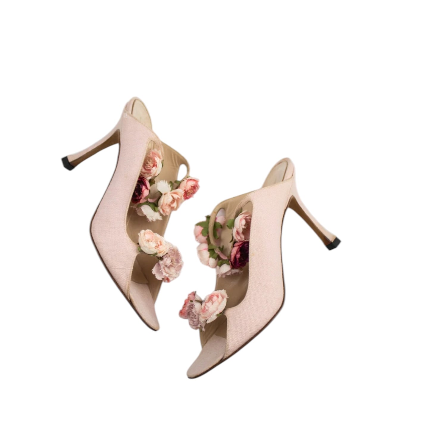 Vintage 1997 Manolo Blahnik Pink Flower Applique Mule Heels / 36